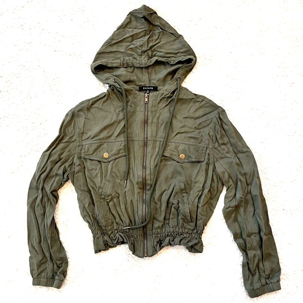 Papaya Cropped Utility Jacket Women's Size Small Green Lightweight